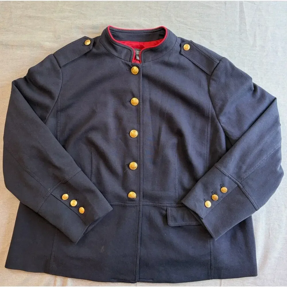 New Talbots Jacket Women's Navy With Gold Button Twill Military Blazer‎ Blue 22W